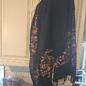Black Scarf with Floral Embroidery